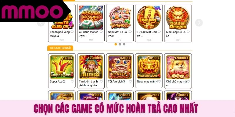 Chọn các game có mức hoàn trả cao nhất