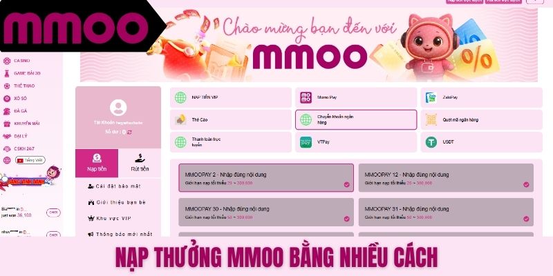 Nạp thưởng MMOO bằng nhiều cách
